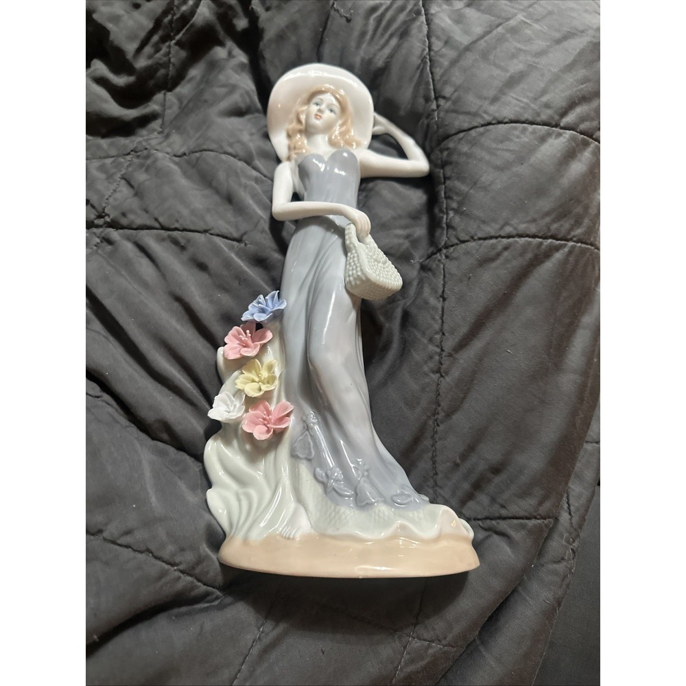 Ceramic Lady In Blue With Flowers